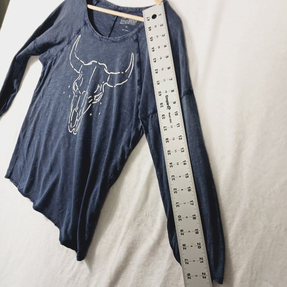 Lucky Brand, Western, Steer Skull, Navy, 3/4 Sleeve  Cotton Tee,  Medium - Picture 6 of 16